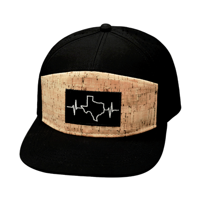 Texas Hat, Flat Bill, Snapback Hat, Cork, Black, Mens Hat, Womens Hat, Front Picture