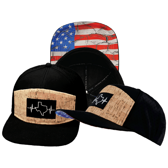 Texas Hat, Flat Bill, Snapback Hat, Cork, Black, Mens Hat, Womens Hat, Main Picture
