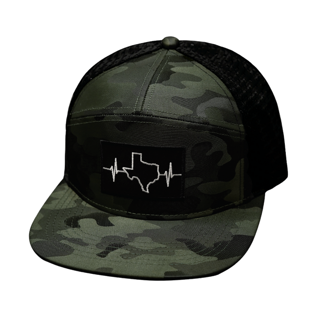 Texas Hat, Flat Bill, Snapback Hat, Green Camo, Black, Mens Hat, Womens Hat, Front Picture