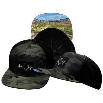 Texas Hat — Flat Bill, Green Camo / Black, Jersey Mesh