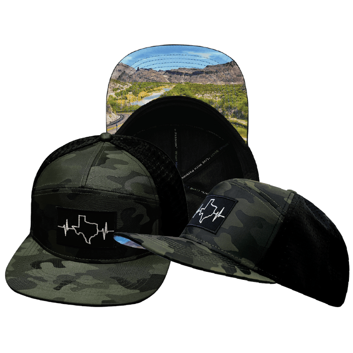 Texas Hat — Flat Bill, Green Camo / Black, Jersey Mesh