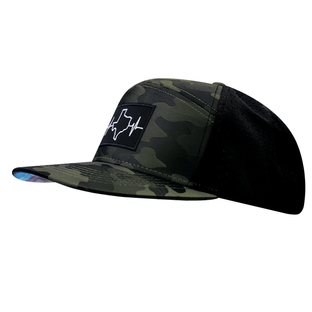 Texas Hat, Flat Bill, Snapback Hat, Green Camo, Black, Mens Hat, Womens Hat, Side Picture