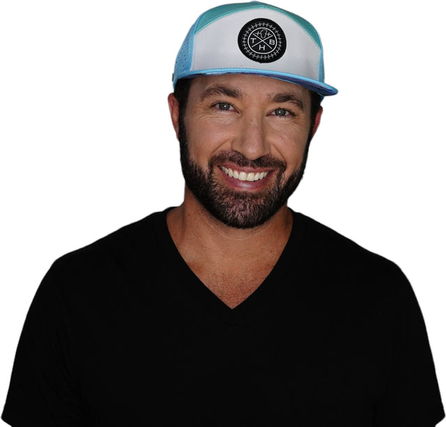 THB Hat, Flat Bill, Snapback Hat, Light Blue, White, Teal, Mens Hat, Womens Hat, Man In Hat Picture