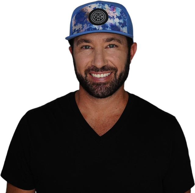 THB Hat, Flat Bill, Snapback Hat, Paint Splatter, Light Blue, Mens Hat, Womens Hat, Man In Hat Picture