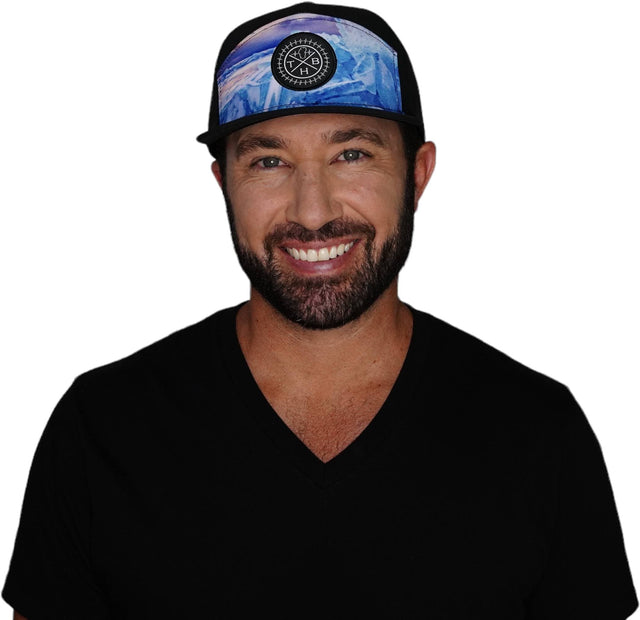 THB Hat, Flat Bill, Snapback Hat, Sea Ice, Black, Mens Hat, Womens Hat, Man In Hat Picture