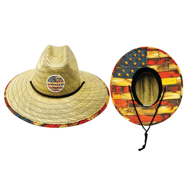 THB Straw, Sun Hat, American Flag Stained Wood, Mens Straw Hat, Womens Straw Hat, Main Picture
