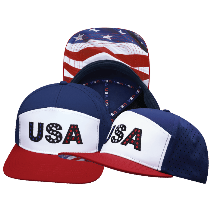 USA 250 Hat - Flat Bill - Dark Red / White / Navy - Laser Mesh