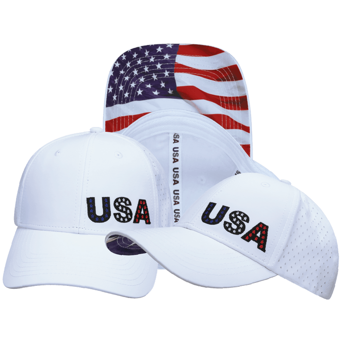 USA 250 Hat - Low Profile - Ponytail - White - Laser Mesh