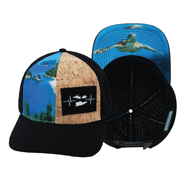 Virgin Islands Hat, Baseball Hat, Snapback Hat, Cork Hybrid, Black, Ocean, Mens Hat, Womens Hat, Main Picture
