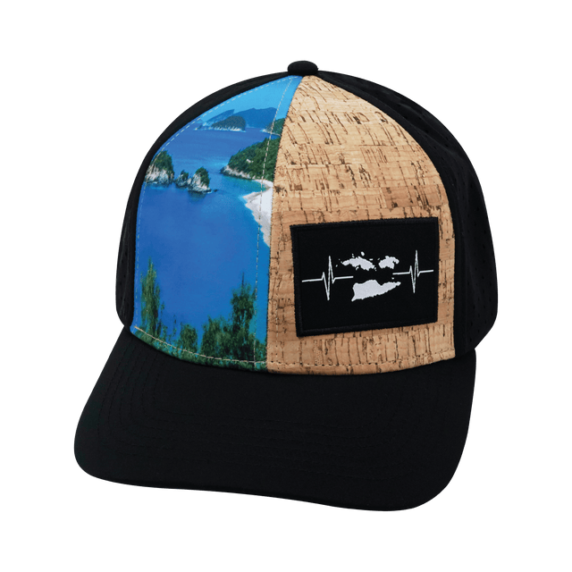 Virgin Islands Hat, Baseball Hat, Snapback Hat, Cork Hybrid, Black, Ocean, Mens Hat, Womens Hat, Front Picture