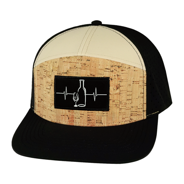 Wine Hat, Flat Bill, Snapback Hat, Cork, Black, Tan, Mens Hat, Womens Hat, Front Picture