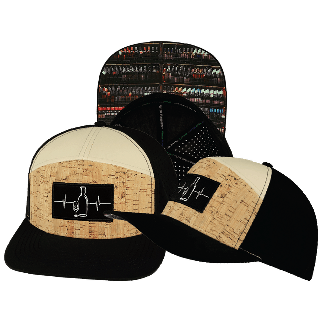 Wine Hat, Flat Bill, Snapback Hat, Cork, Black, Tan, Mens Hat, Womens Hat, Main Picture