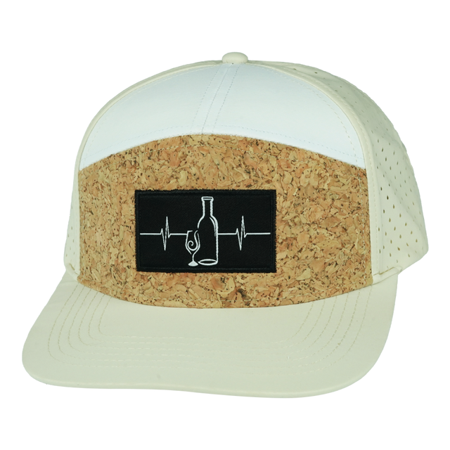 Wine Hat, Flat Bill, Snapback Hat, Cork, Cream, White, Mens Hat, Womens Hat, Front Picture