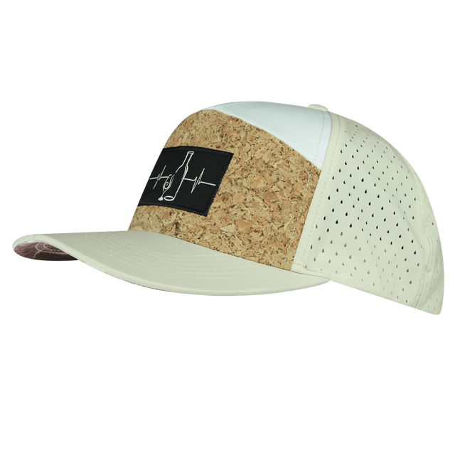 Wine Hat, Flat Bill, Snapback Hat, Cork, Cream, White, Mens Hat, Womens Hat, Side Picture