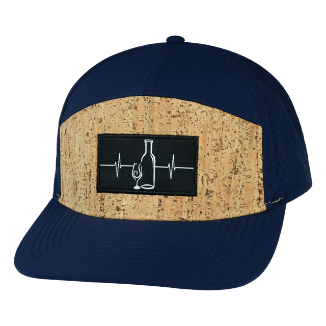 Wine Hat, Flat Bill, Snapback Hat, Cork, Navy, Mens Hat, Womens Hat, Front Picture