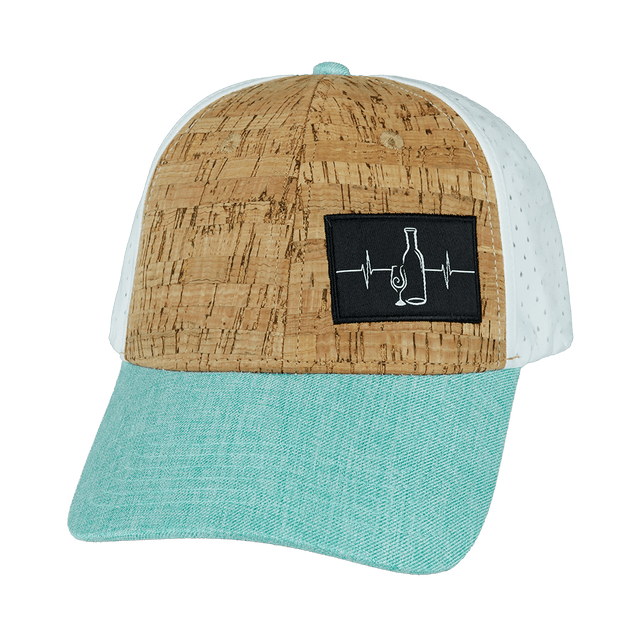 Wine Hat, Low Profile, Ponytail, Snapback Hat, Cork, Mint, White, Mens Hat, Womens Hat, Front Picture