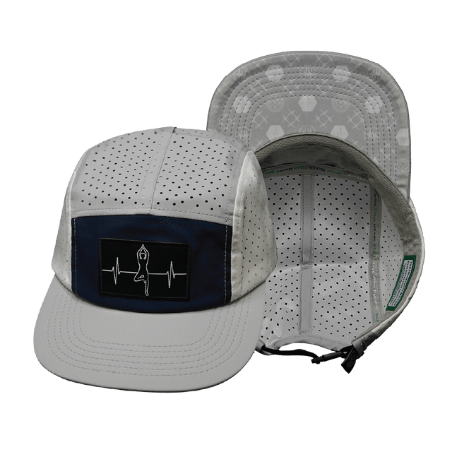 Yoga Hat, 5 Panel Hat, Ponytail, Strapback, Gray, Navy, White, Mens Hat, Womens Hat, Main Picture
