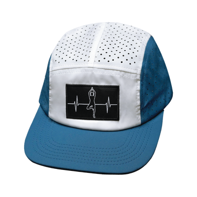 Yoga Hat, 5 Panel Hat, Ponytail, Strapback, Light Blue, White, Mens Hat, Womens Hat, Front Picture