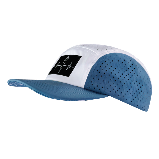 Yoga Hat, 5 Panel Hat, Ponytail, Strapback, Light Blue, White, Mens Hat, Womens Hat, Side Picture