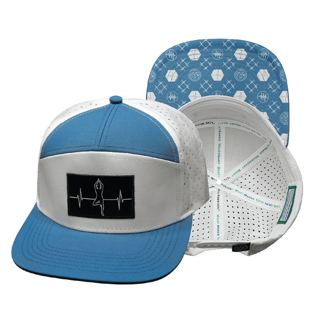 Yoga Hat, Flat Bill, Snapback Hat, Light Blue, White, Mens Hat, Womens Hat, Main Picture