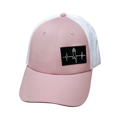 Yoga Hat, Low Profile, Ponytail, Snapback Hat, Pink, White, Mens Hat, Womens Hat, Front Picture