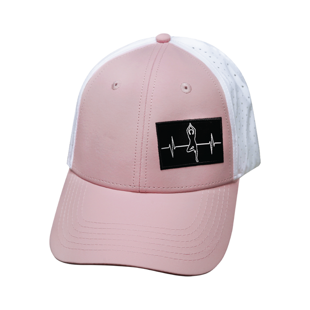 Yoga Hat, Low Profile, Ponytail, Snapback Hat, Pink, White, Mens Hat, Womens Hat, Front Picture