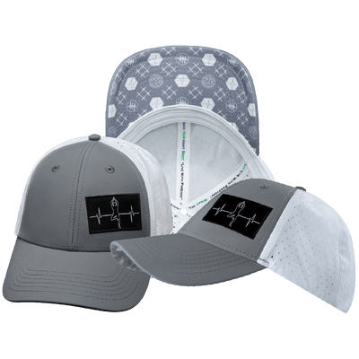 Yoga Hat — Low Profile, Ponytail, Gray / White, Laser Mesh