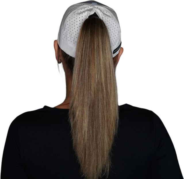 Yoga Hat, Low Profile, Ponytail, Snapback Hat, Gray, White, Mens Hat, Womens Hat, Ponytail Hole Woman In Hat Picture