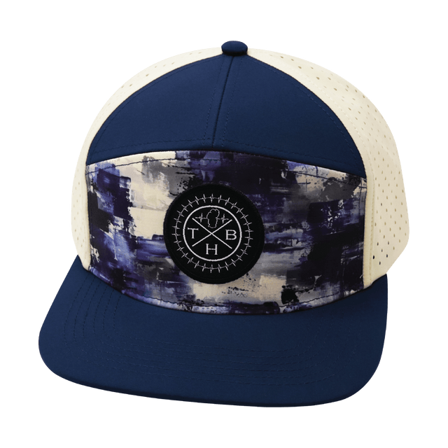 Youth Color Vibes Hat, Flat Bill, Snapback Hat, Artist Flow, Navy, Cream, Mens Hat, Womens Hat, Front Picture