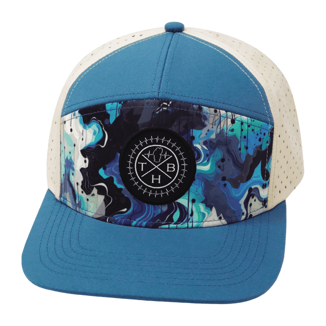 Youth Color Vibes Hat, Flat Bill, Snapback Hat, Blue Dream, Slate Blue, Cream, Mens Hat, Womens Hat, Front Picture