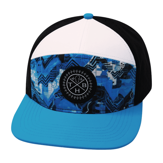 Youth Color Vibes Hat, Flat Bill, Snapback Hat, Blue Shock, Neon Blue, White, Black, Mens Hat, Womens Hat, Front Picture