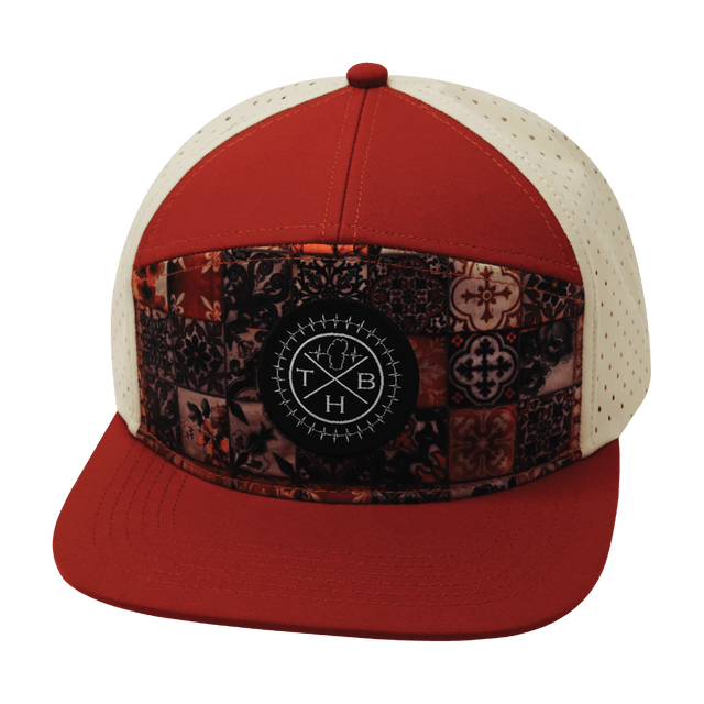 Youth Color Vibes Hat, Flat Bill, Snapback Hat, Copper Stitch, Red Rock, Cream, Mens Hat, Womens Hat, Front Picture