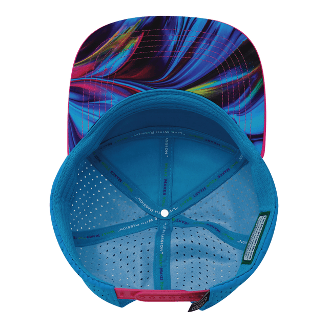 Youth Color Vibes Hat, Flat Bill, Snapback Hat, Feather Glow, Neon Pink, White, Neon Blue, Mens Hat, Womens Hat, Underbill Picture