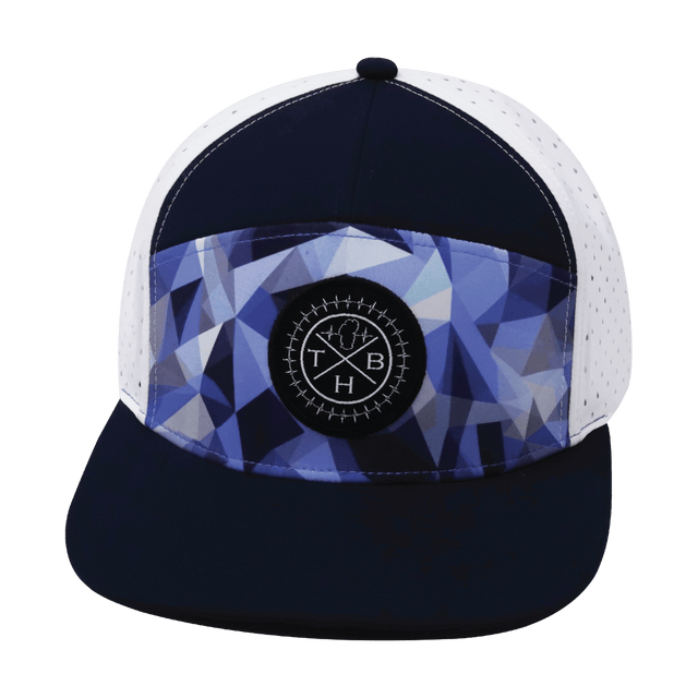 Youth Color Vibes Hat, Flat Bill, Snapback Hat, Geo Blue, Navy, White, Mens Hat, Womens Hat, Front Picture