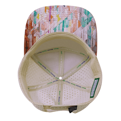 Youth Color Vibes Hat, Flat Bill, Snapback Hat, Geo Mosaic, Pink Peach, Cream, Mens Hat, Womens Hat, Underbll Picture
