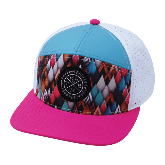 Youth Color Vibes Hat, Flat Bill, Snapback Hat, Neon Peaks, Neon Pink, Neon Green Blue, White, Mens Hat, Womens Hat, Front Picture