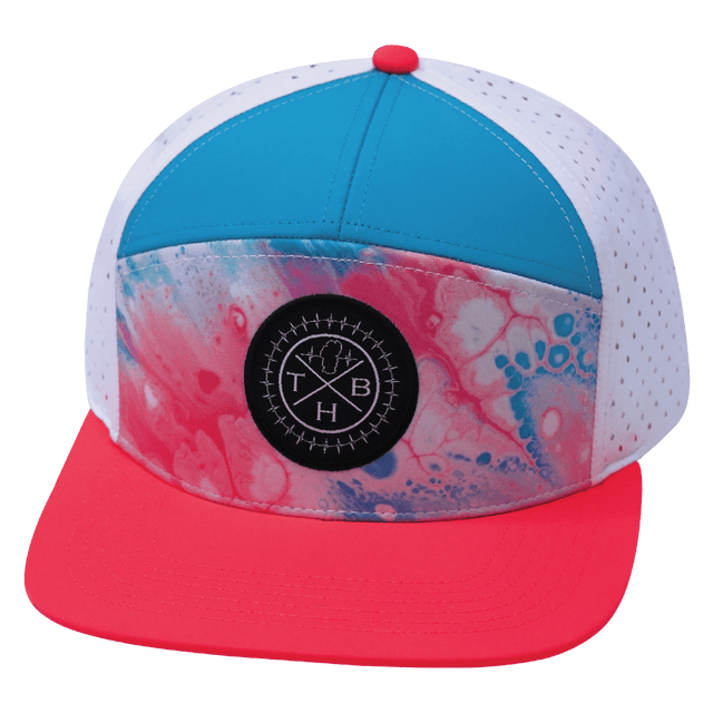 Youth Color Vibes Hat, Flat Bill, Snapback Hat, Pixi Dust, Neon Peach, Neon Blue, White, Mens Hat, Womens Hat, Front Picture