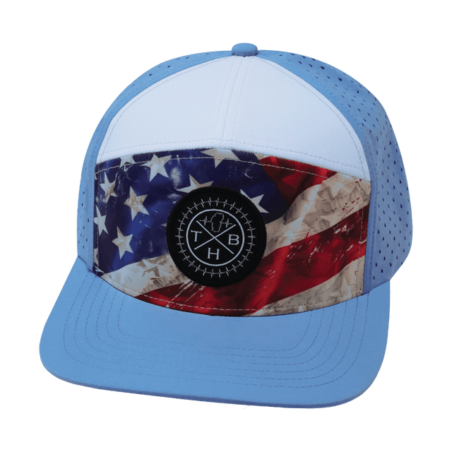 Youth Color Vibes Hat, Flat Bill, Snapback Hat, Rugged Flag, Baby Blue, White, Mens Hat, Womens Hat, Front Picture
