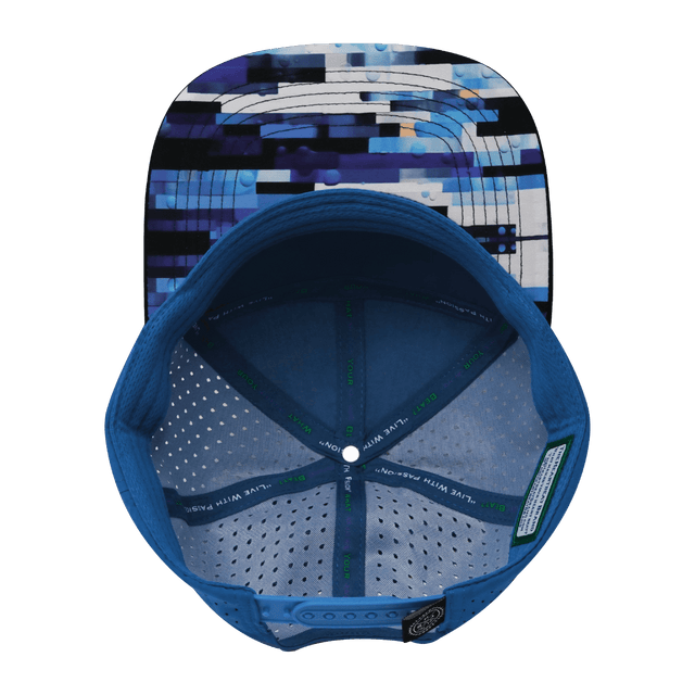 Youth Color Vibes Hat, Flat Bill, Snapback Hat, Sky Blocks, Black, White, Blue, Mens Hat, Womens Hat, Underbill Picture