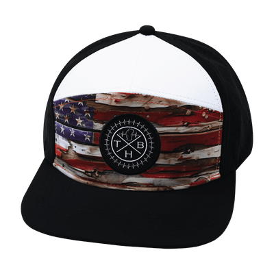 Youth Color Vibes Hat, Flat Bill, Snapback Hat, Vintage Flag, Black, White, Mens Hat, Womens Hat, Front Picture
