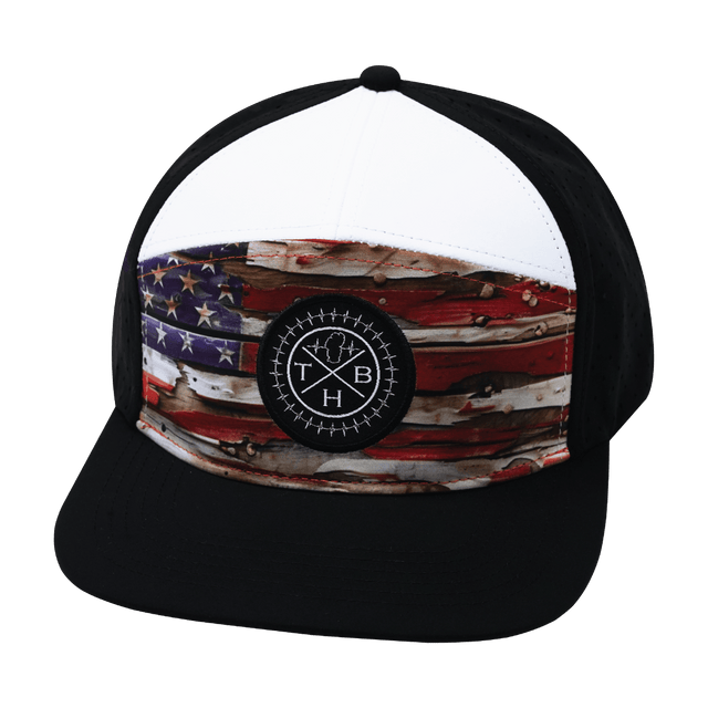 Youth Color Vibes Hat, Flat Bill, Snapback Hat, Vintage Flag, Black, White, Mens Hat, Womens Hat, Front Picture