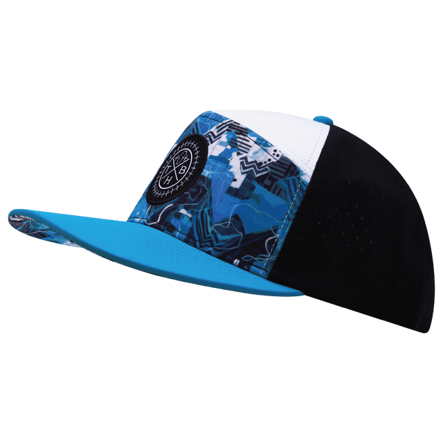 Youth Color Vibes Hat, Flat Bill, Snapback Hat, Blue Shock, Neon Blue, White, Black, Mens Hat, Womens Hat, Side Picture