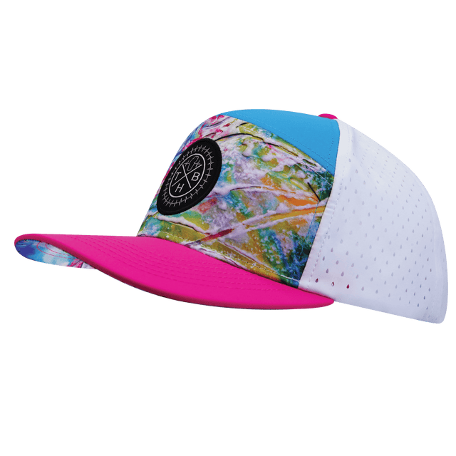Youth Color Vibes Hat, Flat Bill, Snapback Hat, Candy Land, Neon Pink, Neon Blue, White, Mens Hat, Womens Hat, Side Picture