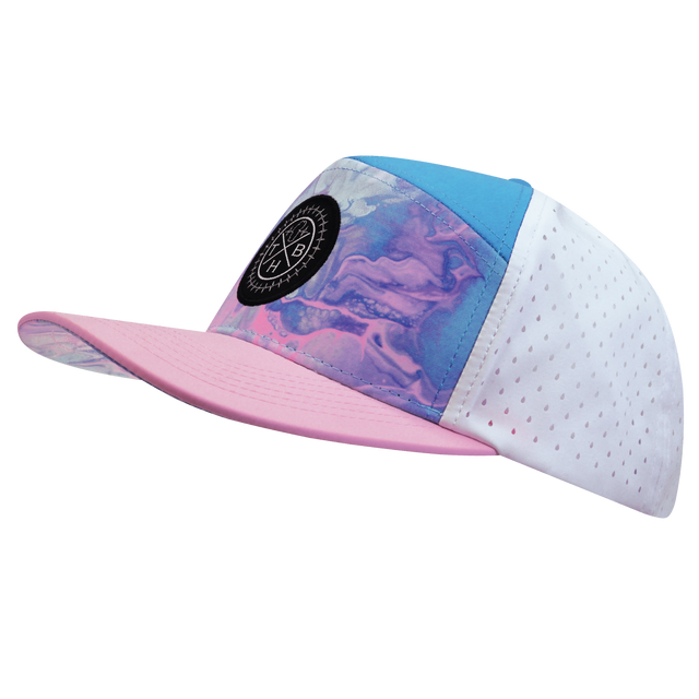 Youth Color Vibes Hat, Flat Bill, Snapback Hat, Cotton Candy, Pink, Neon Blue, White, Mens Hat, Womens Hat, Side Picture