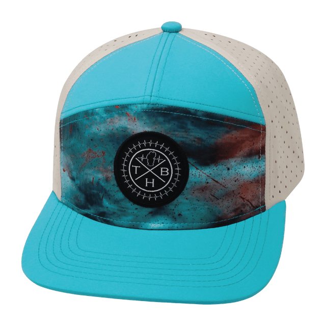 Youth Color Vibes Hat, Flat Bill, Snapback Hat, Desert Sky, Neon Blue Green, Cream, Mens Hat, Womens Hat, Front Picture