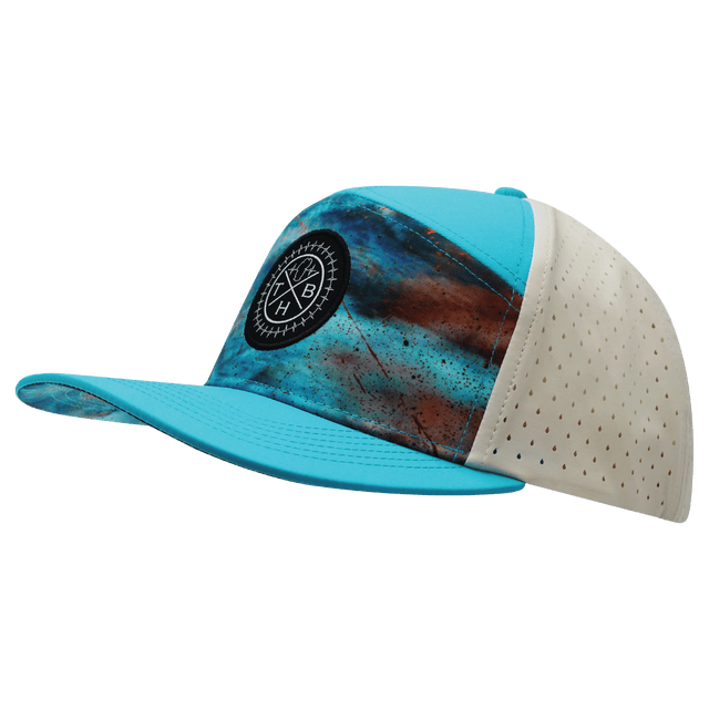 Youth Color Vibes Hat, Flat Bill, Snapback Hat, Desert Sky, Neon Blue Green, Cream, Mens Hat, Womens Hat, Side Picture