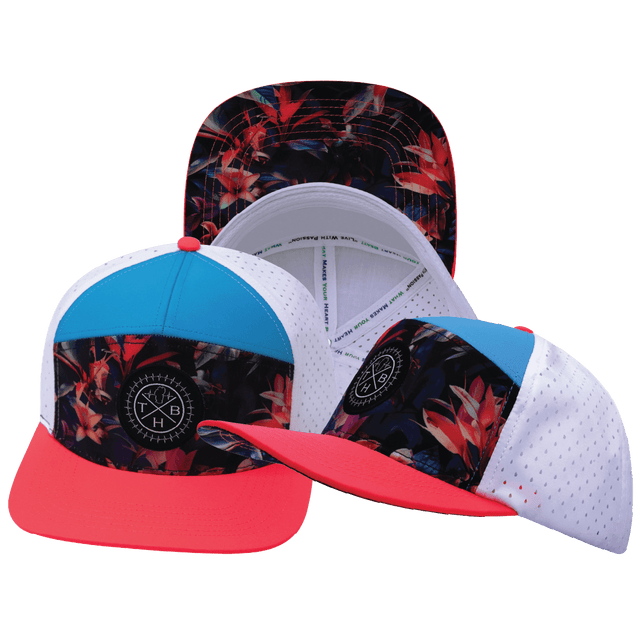 Youth Color Vibes Hat, Flat Bill, Snapback Hat, Electric Eden, Neon Peach, Neon Blue, White, Mens Hat, Womens Hat, Main Picture