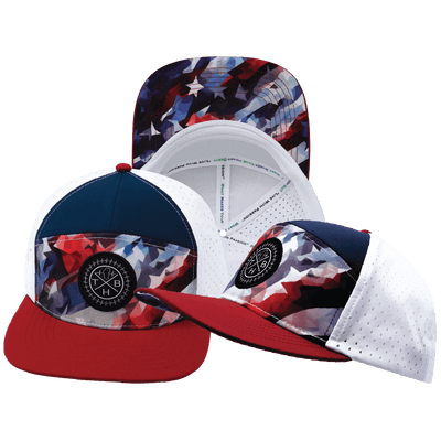 **YOUTH** Color Vibes Hat — Flat Bill, Geo Flag, Dark Red / Navy / White, Laser Mesh