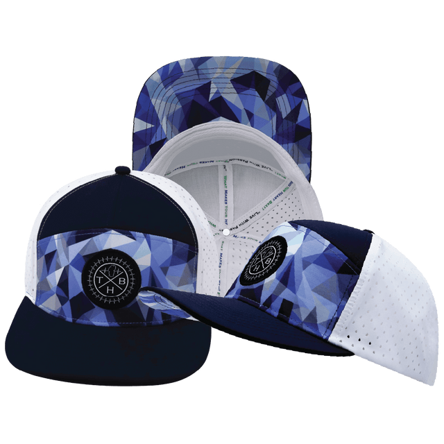 Youth Color Vibes Hat, Flat Bill, Snapback Hat, Geo Blue, Navy, White, Mens Hat, Womens Hat, Main Picture