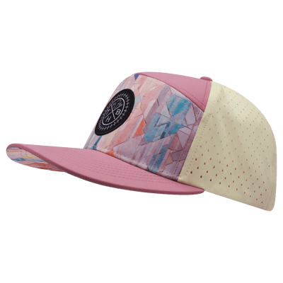 Youth Color Vibes Hat, Flat Bill, Snapback Hat, Geo Mosaic, Pink Peach, Cream, Mens Hat, Womens Hat, Side Picture
